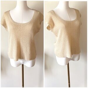 Vintage 90s Creamy Tan Ribbed Knit Cap Sleeve Sweetheart‎ Neutral Top